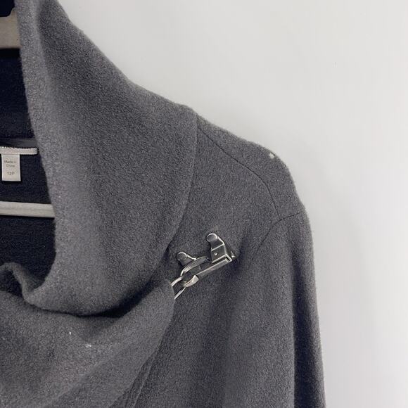 Garnet Hill 100% boile wool drape front shawl collar asymmetrical hem jacket 12P - Picture 5 of 8